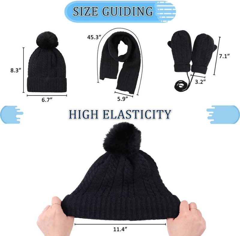 Peecabe Kids Winter Hat Scarf Mittens Set Toddler Knitted Beanie Girls Fleece Children Neck Warmer Boys Warm Gloves 2-7 Years - Image 5